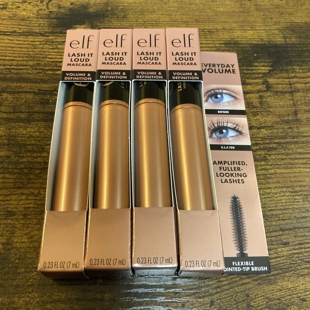 4 Pack e.l.f. Lash It Loud‎ Mascara Black 81580 Volume Definition Flexible Brush